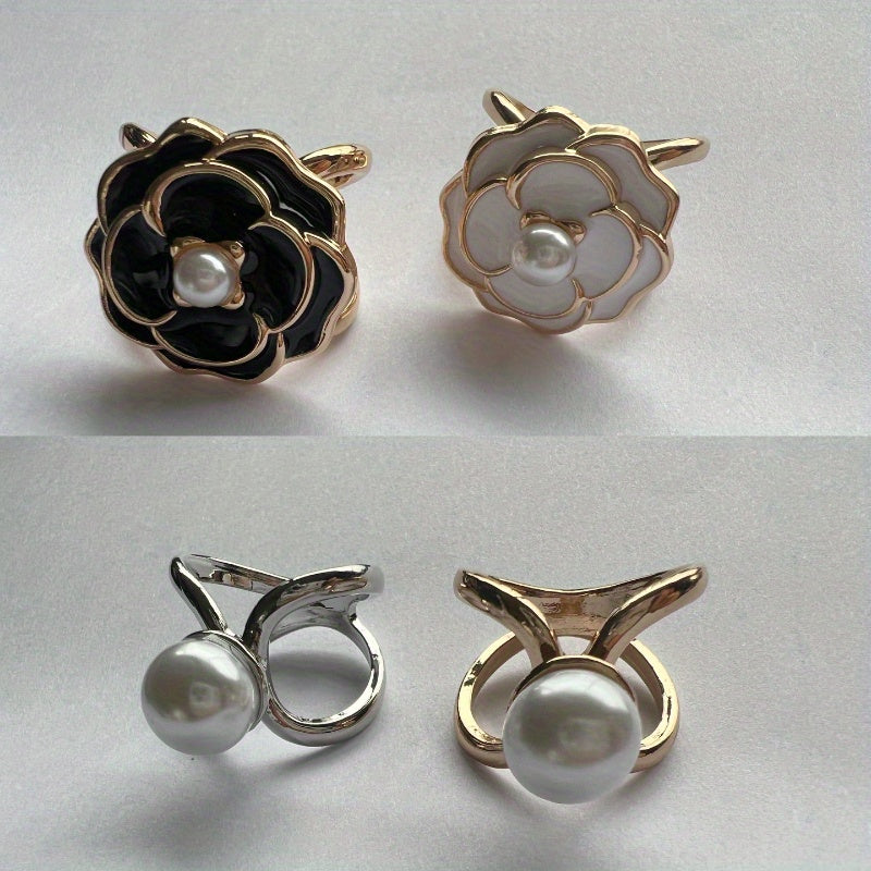 Set of 4 Faux Pearl Belt Buckles Knot Design for Girls' Clothing Accessories