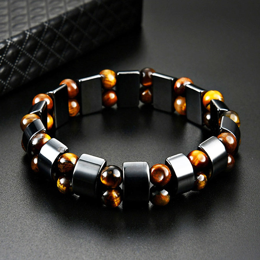 Unisex Natural Stone Bracelet with Tiger's Eye and Hematite for Positive Energy
