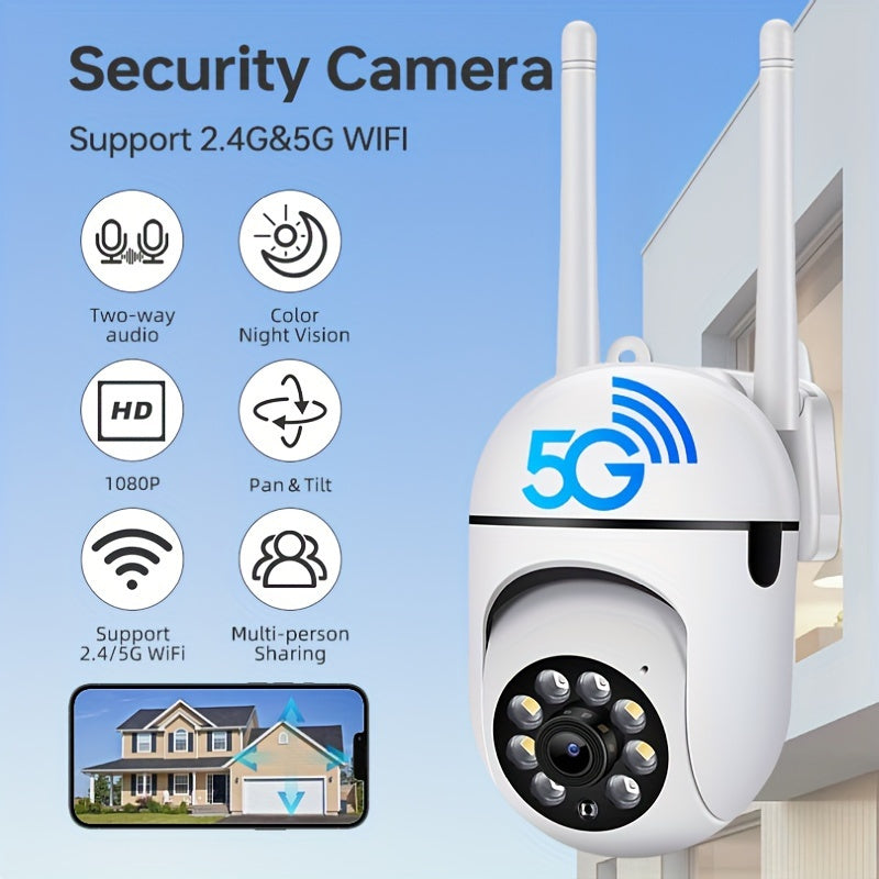 1080P Outdoor Security Camera with 360° Pan Tilt Color Night Vision Two-Way Audio Motion Detection Wi-Fi Waterproof