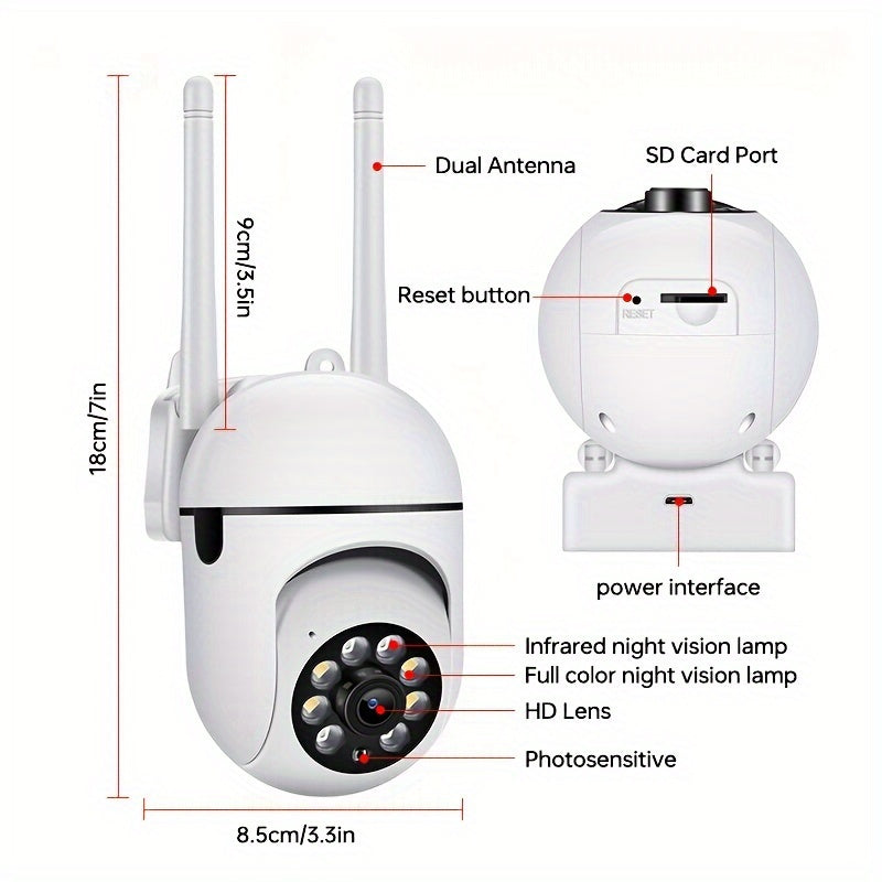1080P Outdoor Security Camera with 360° Pan Tilt Color Night Vision Two-Way Audio Motion Detection Wi-Fi Waterproof