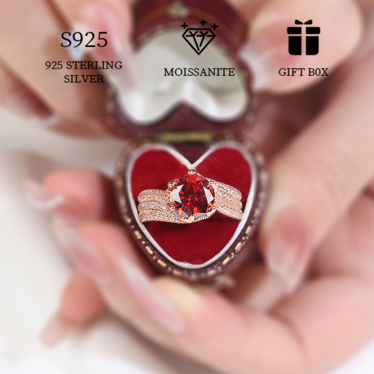 Red Moissanite Engagement Ring 3ct Sterling Silver Twisted Design Wedding Gift