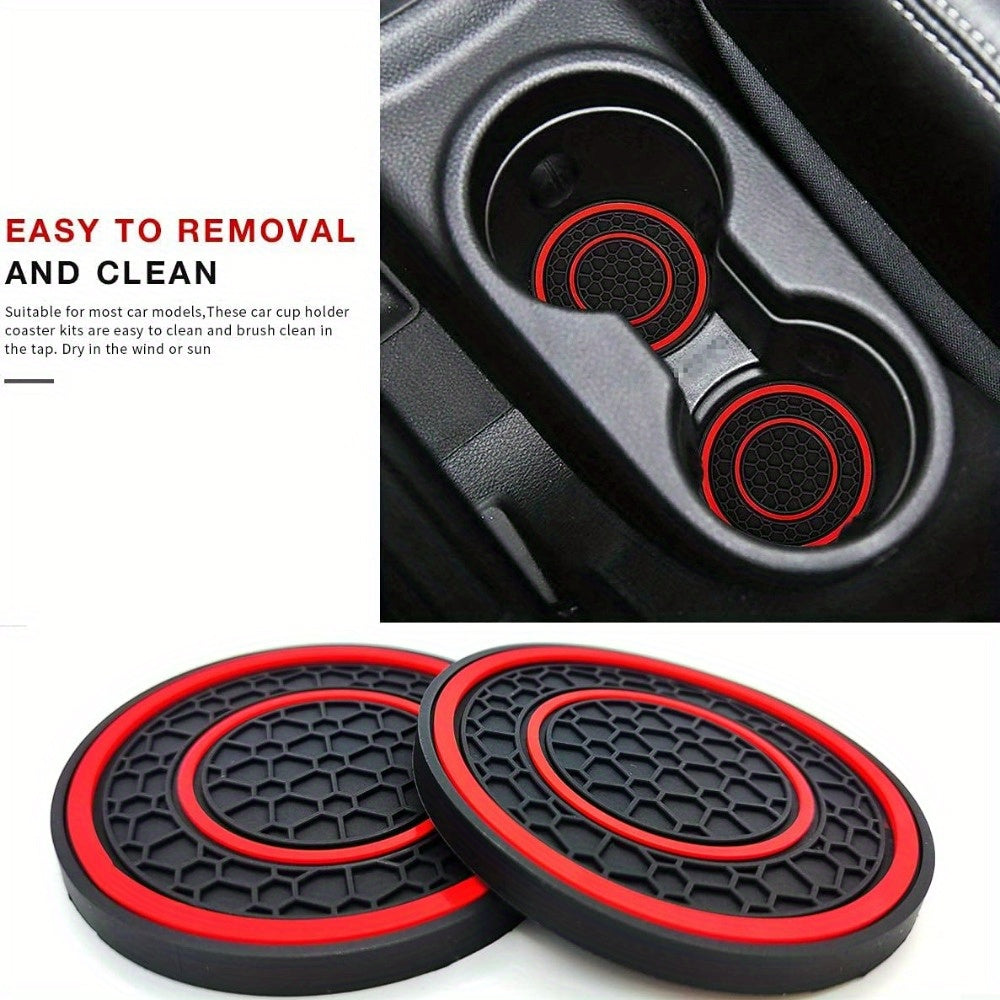 Red and Black Silicone Car Cup Holder Coaster Anti-Slip Dustproof Easy to Clean