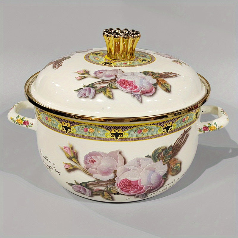 Enamel Soup Pot with Double-Ear Handles, Thickened Enamel, Suitable for All Stovetops