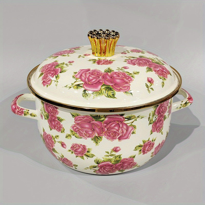 Enamel Soup Pot with Double-Ear Handles, Thickened Enamel, Suitable for All Stovetops