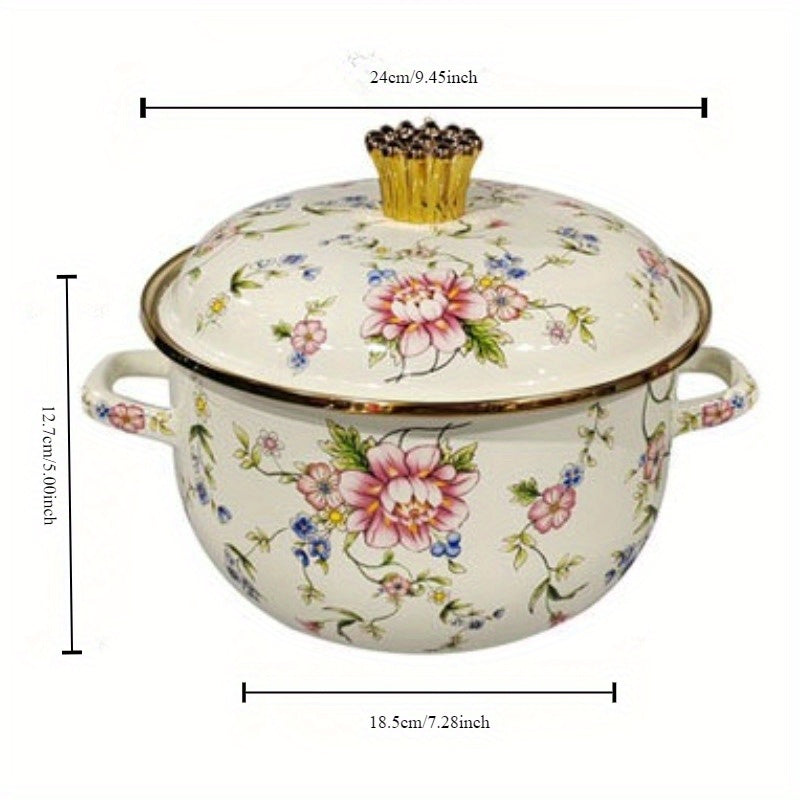 Enamel Soup Pot with Double-Ear Handles, Thickened Enamel, Suitable for All Stovetops