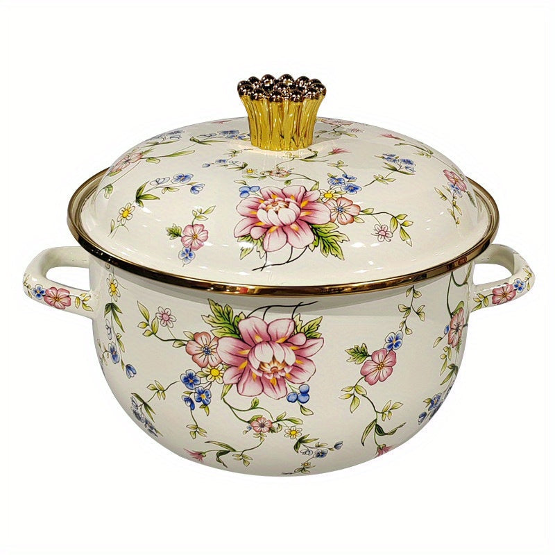 Enamel Soup Pot with Double-Ear Handles, Thickened Enamel, Suitable for All Stovetops