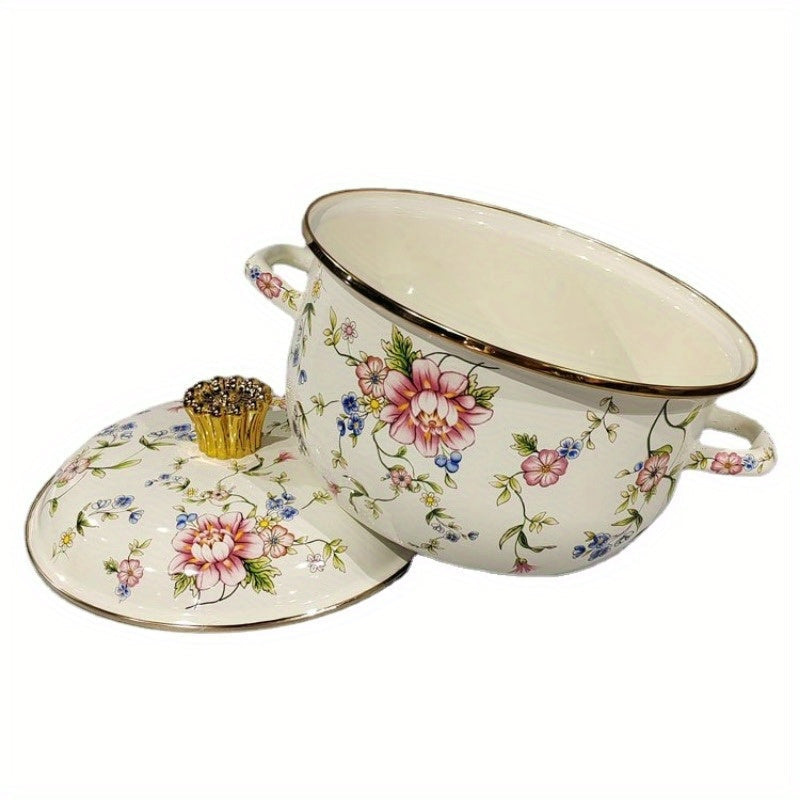 Enamel Soup Pot with Double-Ear Handles, Thickened Enamel, Suitable for All Stovetops