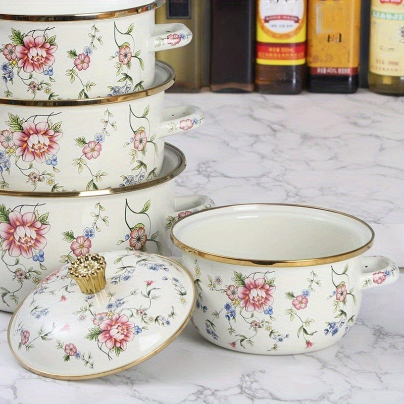 Enamel Soup Pot with Double-Ear Handles, Thickened Enamel, Suitable for All Stovetops