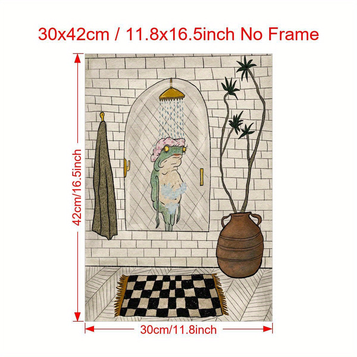Retro Bathing Frog Canvas Wall Art Poster for Bathroom or Living Room Decor