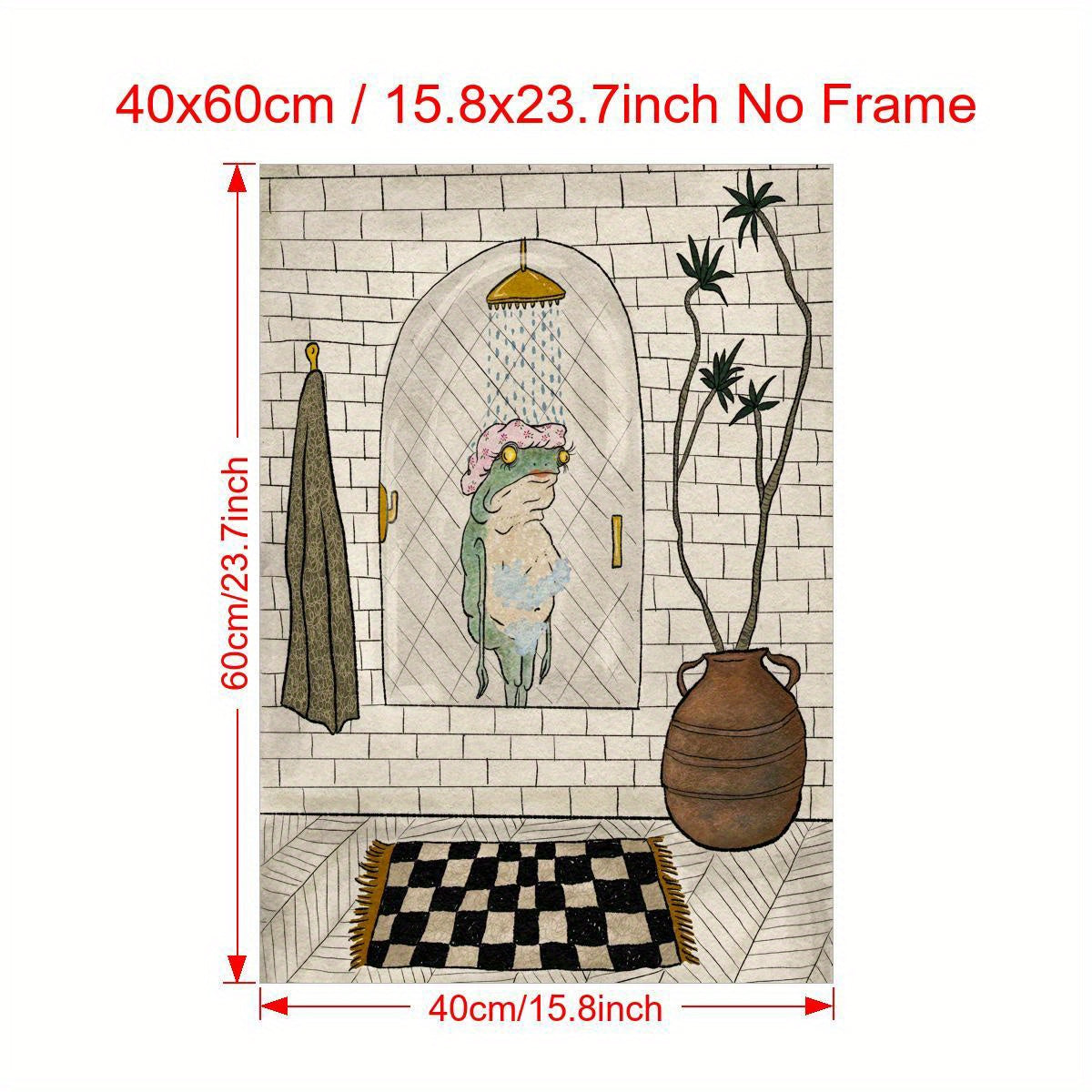 Retro Bathing Frog Canvas Wall Art Poster for Bathroom or Living Room Decor