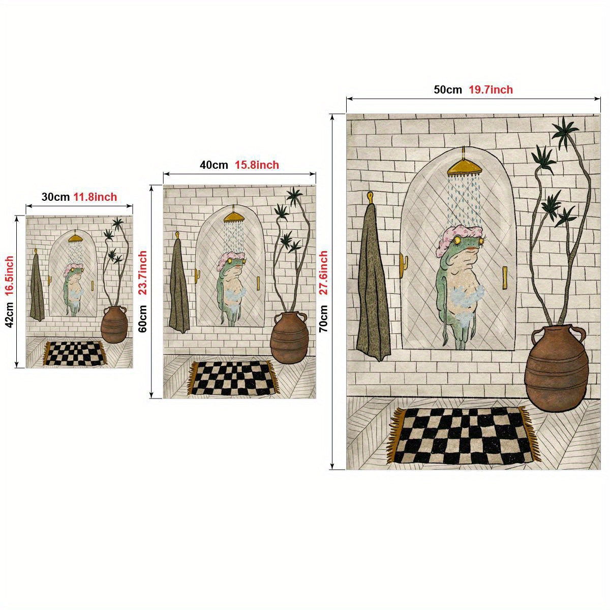 Retro Bathing Frog Canvas Wall Art Poster for Bathroom or Living Room Decor