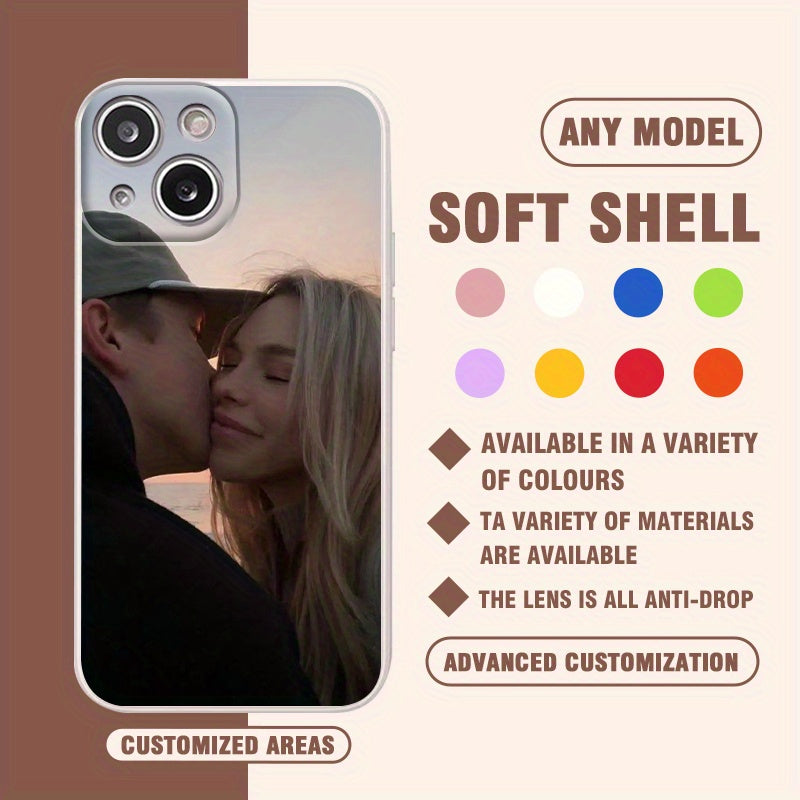 Valentine's Day Silicone Phone Case for iPhone with Heart and Pet Landscape Design