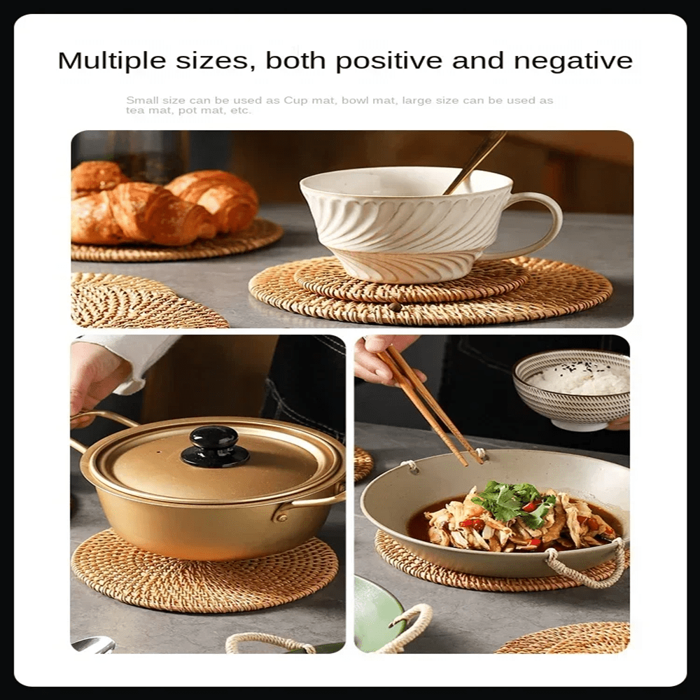Heat-Resistant Rattan Table Mat Set for Hot Pots and Pans Protection