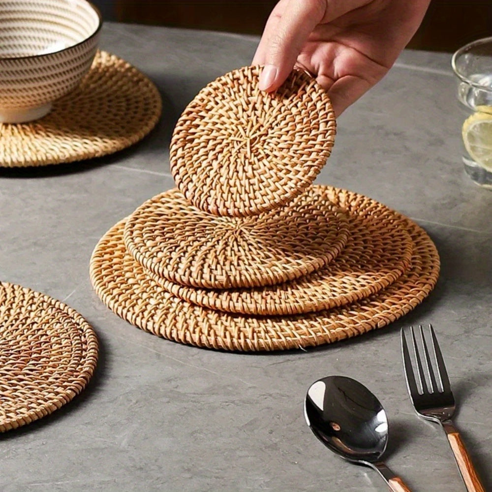 Heat-Resistant Rattan Table Mat Set for Hot Pots and Pans Protection