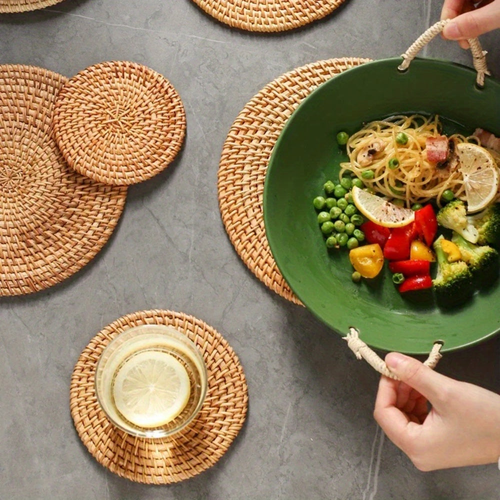 Heat-Resistant Rattan Table Mat Set for Hot Pots and Pans Protection