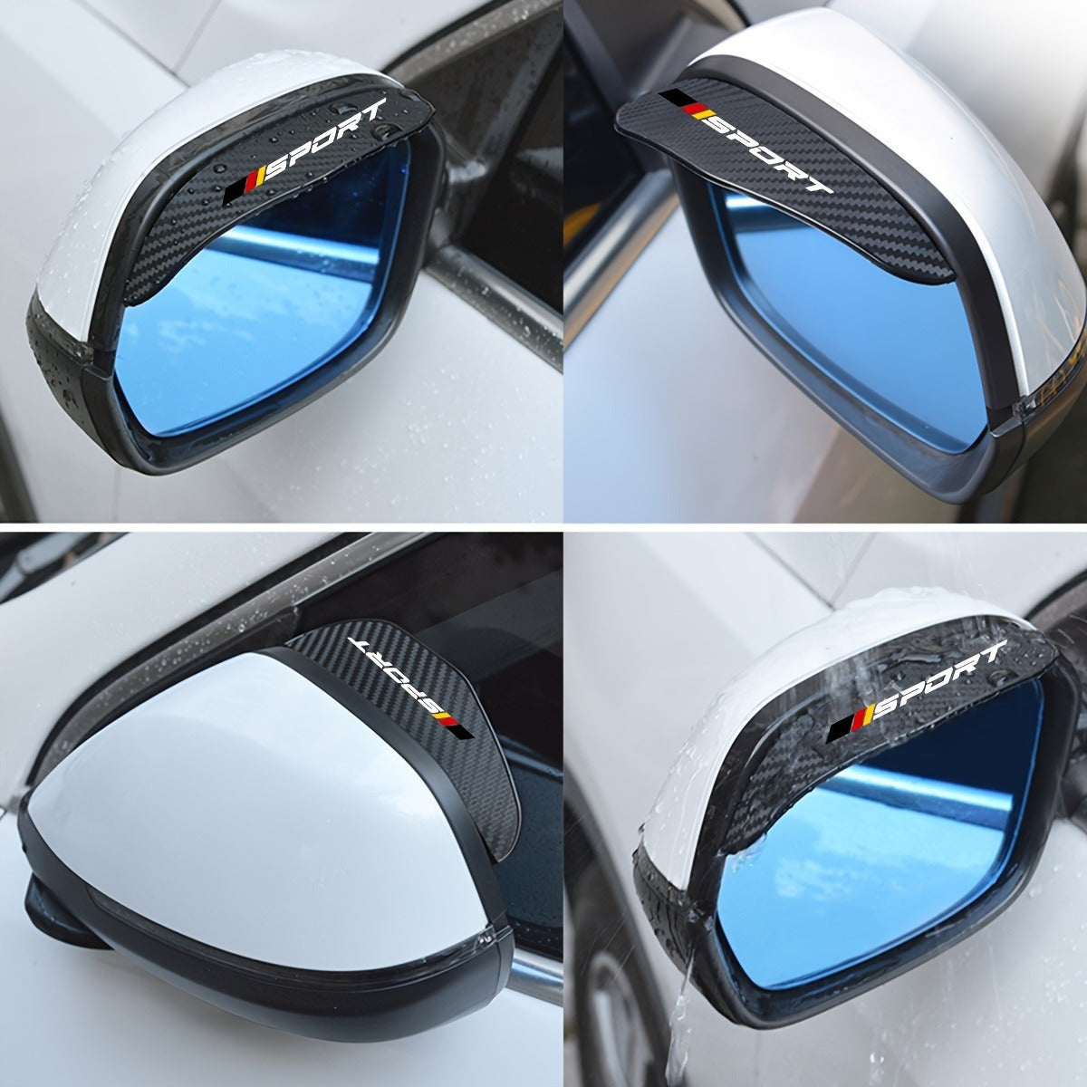 Karbon tolali avtomobil yon oyna yomg'ir himoyachilari, qora va qizil, Germaniya bayrog'i dizayni bilan, universal moslik