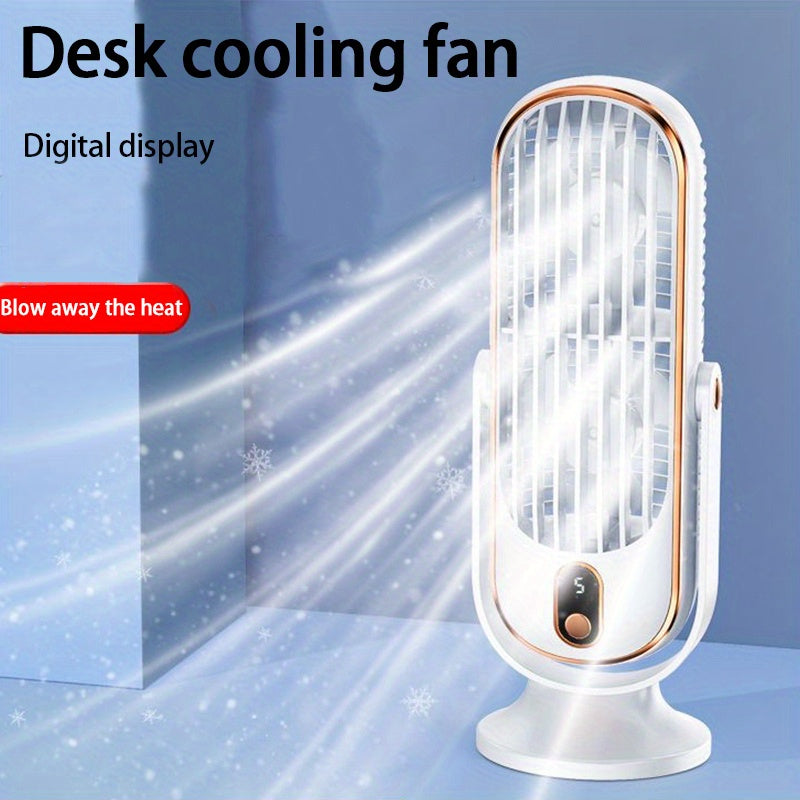 Маленький портативный вентилятор-охладитель воздуха с большой батареей, двойными моторами, 5 скоростями, 720° воздуходувкой