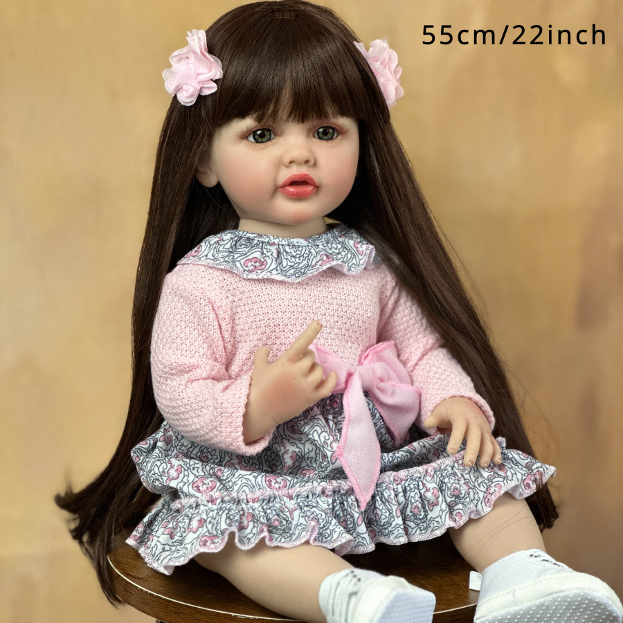 Full Body Silicone Reborn Doll 22 Inch Pink Lifelike Princess Toy for Ages 3+