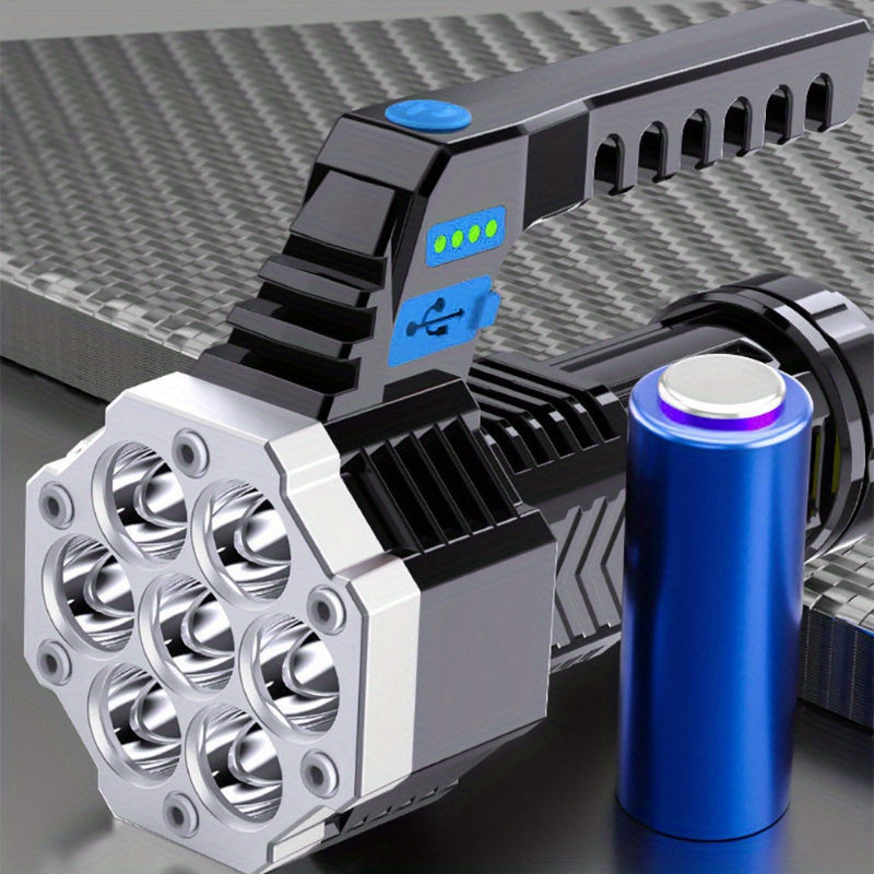 1 dona Yuqori quvvatli 7 LED chiroq, USB orqali zaryadlanadigan va tashish uchun qulay COB yon chiroq, ochiq sayohatlar, kechki yo'llar va favqulodda vaziyatlar uchun.