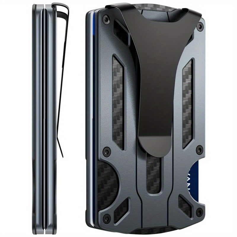 Yengil va zamonaviy RFID-blokirovka qiluvchi hamyon erkaklar uchun mo'ljallangan. Kredit kartalari uchun joylar va pul klipi bilan old tomondan cho'zilgan dizayn. Mustahkam alyuminiy qotishmasidan tayyorlangan. Otangiz uchun mukammal sovg'a.