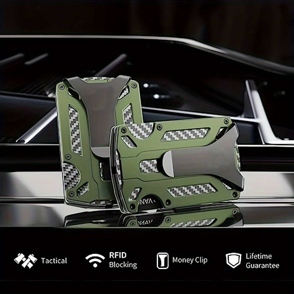 Yengil va zamonaviy RFID-blokirovka qiluvchi hamyon erkaklar uchun mo'ljallangan. Kredit kartalari uchun joylar va pul klipi bilan old tomondan cho'zilgan dizayn. Mustahkam alyuminiy qotishmasidan tayyorlangan. Otangiz uchun mukammal sovg'a.