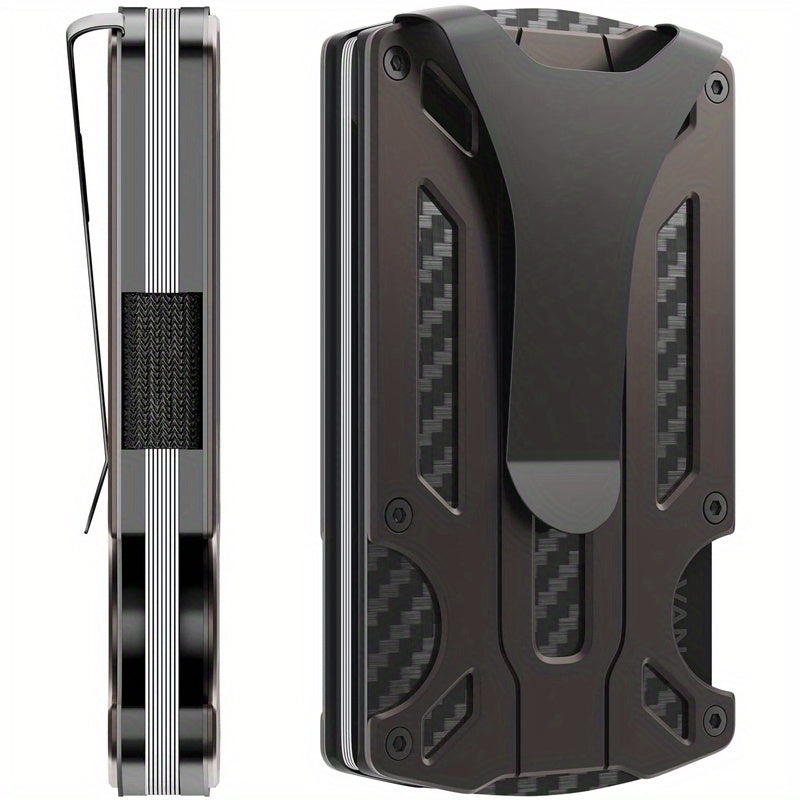 Yengil va zamonaviy RFID-blokirovka qiluvchi hamyon erkaklar uchun mo'ljallangan. Kredit kartalari uchun joylar va pul klipi bilan old tomondan cho'zilgan dizayn. Mustahkam alyuminiy qotishmasidan tayyorlangan. Otangiz uchun mukammal sovg'a.