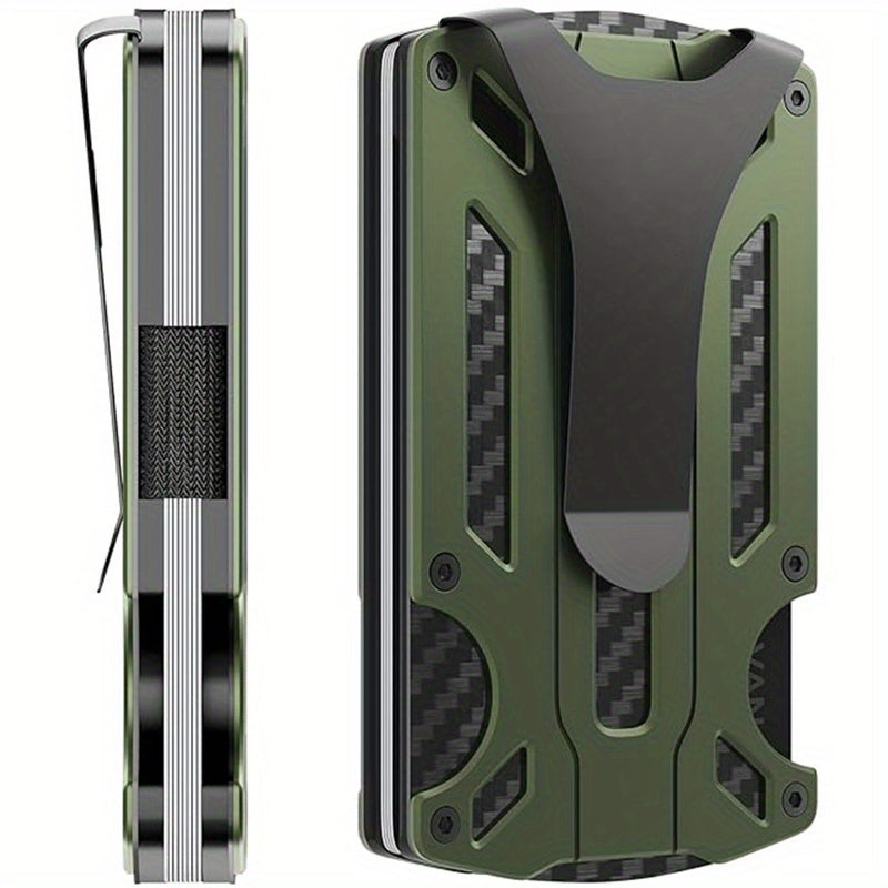 Yengil va zamonaviy RFID-blokirovka qiluvchi hamyon erkaklar uchun mo'ljallangan. Kredit kartalari uchun joylar va pul klipi bilan old tomondan cho'zilgan dizayn. Mustahkam alyuminiy qotishmasidan tayyorlangan. Otangiz uchun mukammal sovg'a.