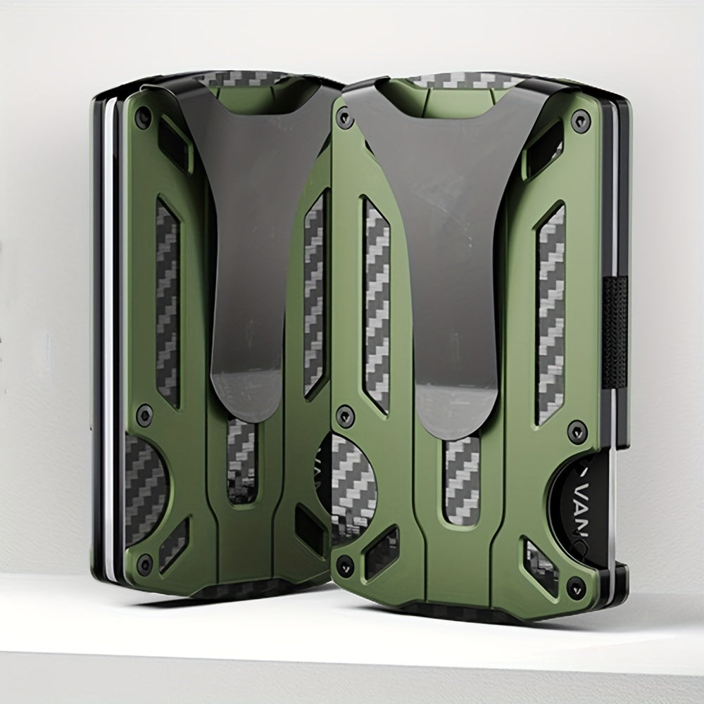 Yengil va zamonaviy RFID-blokirovka qiluvchi hamyon erkaklar uchun mo'ljallangan. Kredit kartalari uchun joylar va pul klipi bilan old tomondan cho'zilgan dizayn. Mustahkam alyuminiy qotishmasidan tayyorlangan. Otangiz uchun mukammal sovg'a.