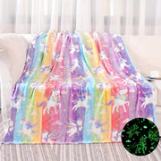 Unicorn Glow-in-the-Dark Flannel Throw Blanket Soft Cozy for Sofa Bed Travel