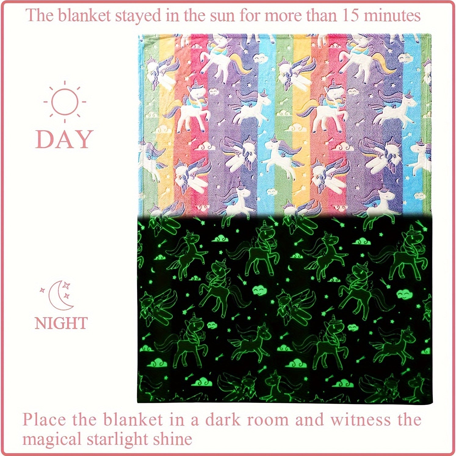 Unicorn Glow-in-the-Dark Flannel Throw Blanket Soft Cozy for Sofa Bed Travel