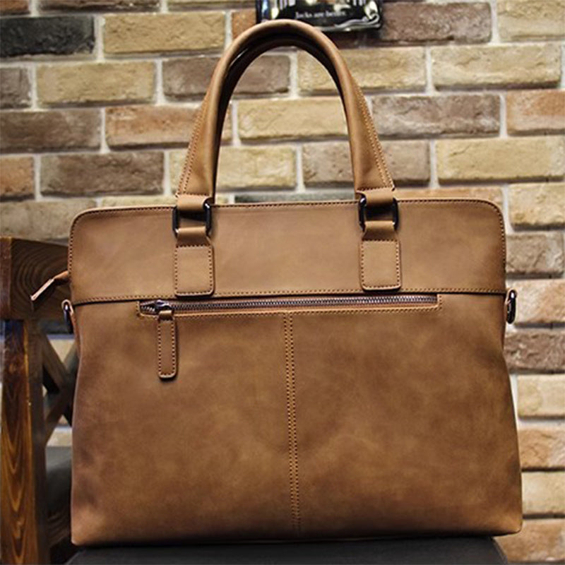 Men's Business Shoulder Bag with Adjustable Strap Khaki Crazy Horse Style