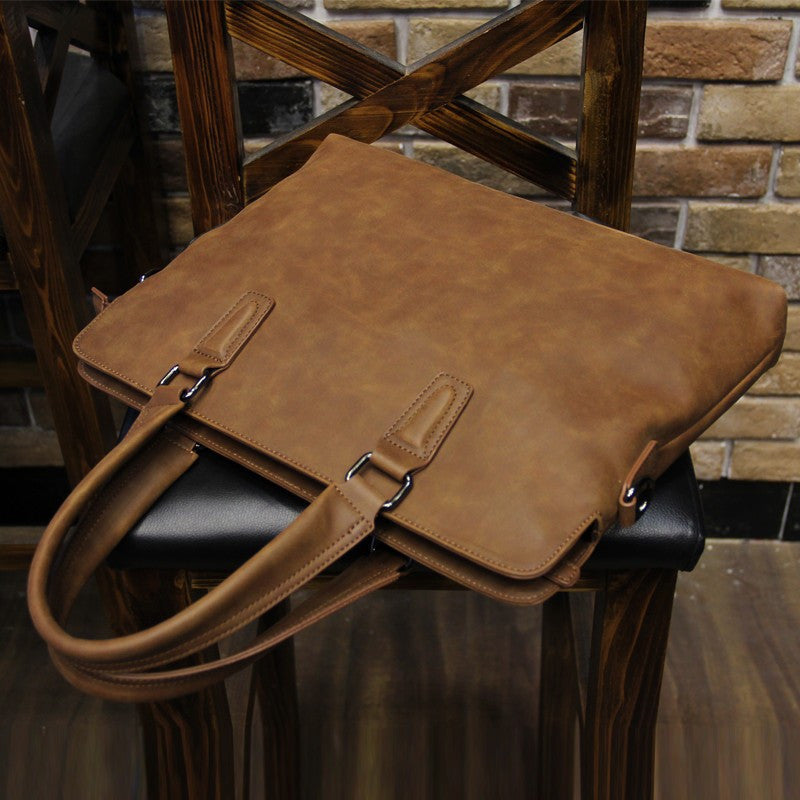 Men's Business Shoulder Bag with Adjustable Strap Khaki Crazy Horse Style