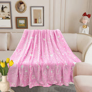 Fluorescent Flannel Blanket for Kids with Pink Heart and Star Pattern Glows in the Dark Soft Throw for Bed Couch Camping