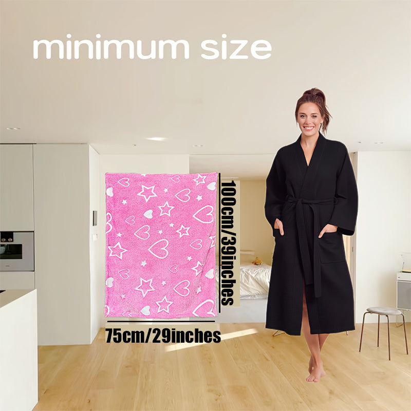 Fluorescent Flannel Blanket for Kids with Pink Heart and Star Pattern Glows in the Dark Soft Throw for Bed Couch Camping