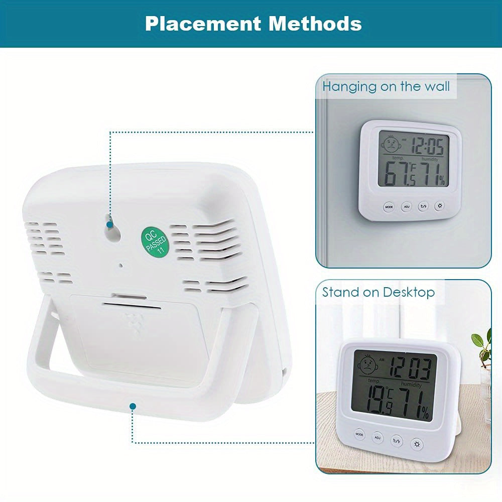 Digital Indoor Thermometer Hygrometer with Clock White Battery-Powered Fast 5s Refresh