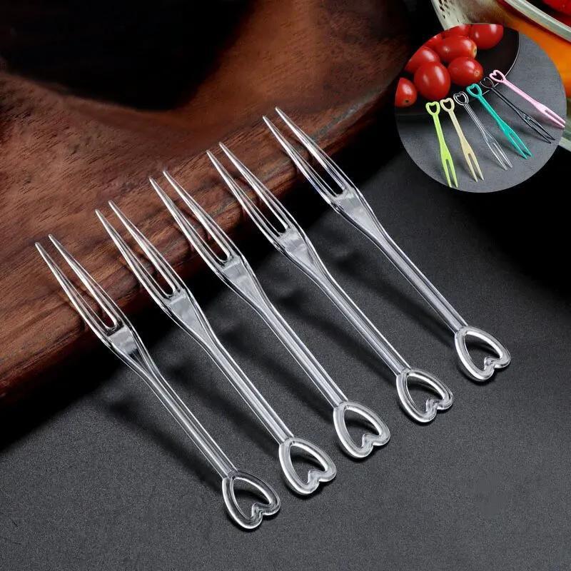 100 одноразовых фруктовых вилок с дизайном в виде сердечка для дома, ресторана, пикника, кемпинга и вечеринок.