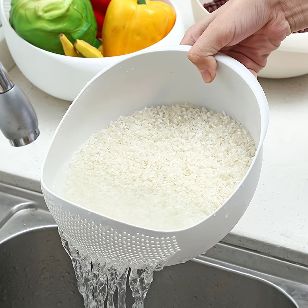 Conjunto de cestas de lavado de cocina multifuncionales con drenaje y lavado de arroz