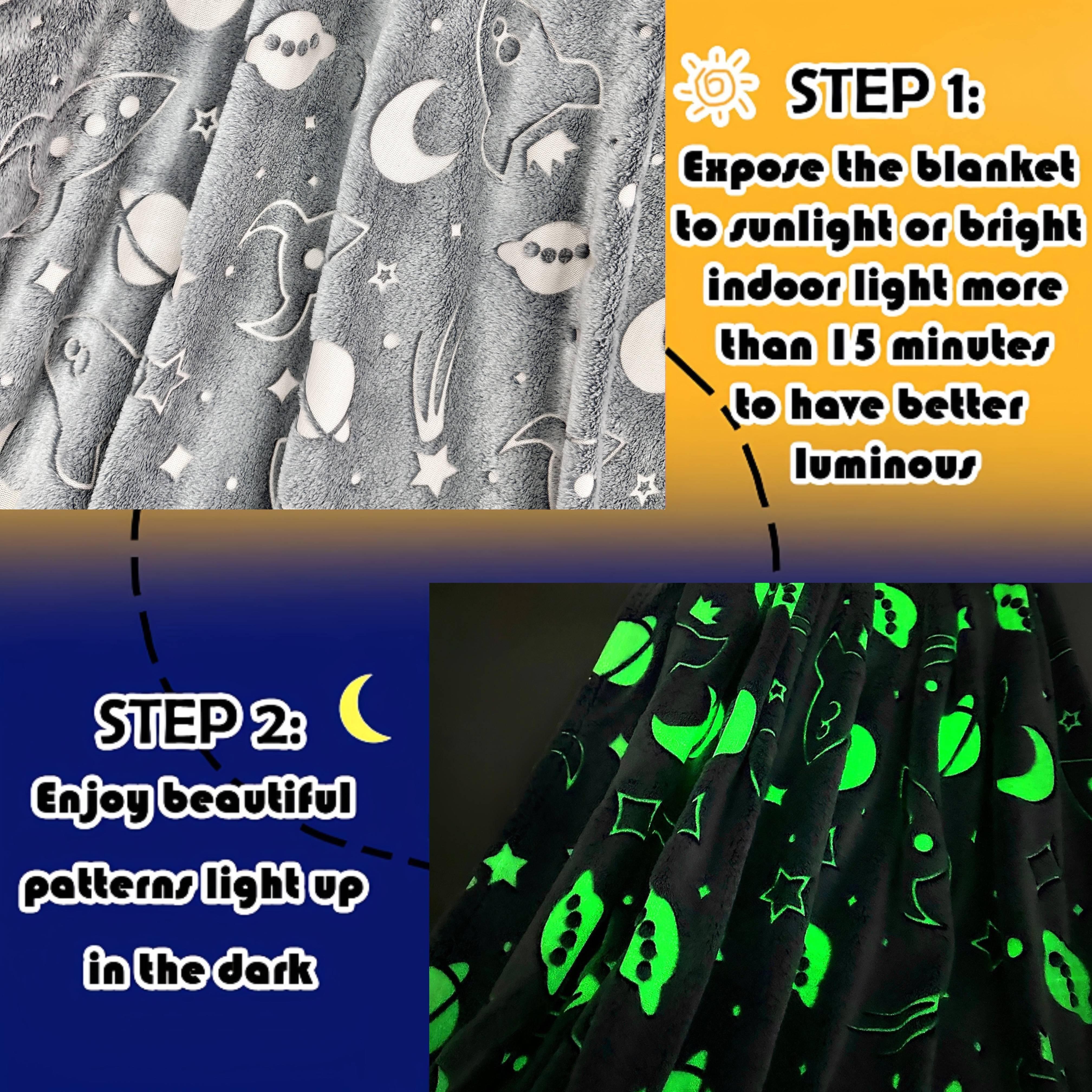 Kids Glow in the Dark Space Rocket Throw Blanket Soft Flannel Bed Cover for Boys and Girls