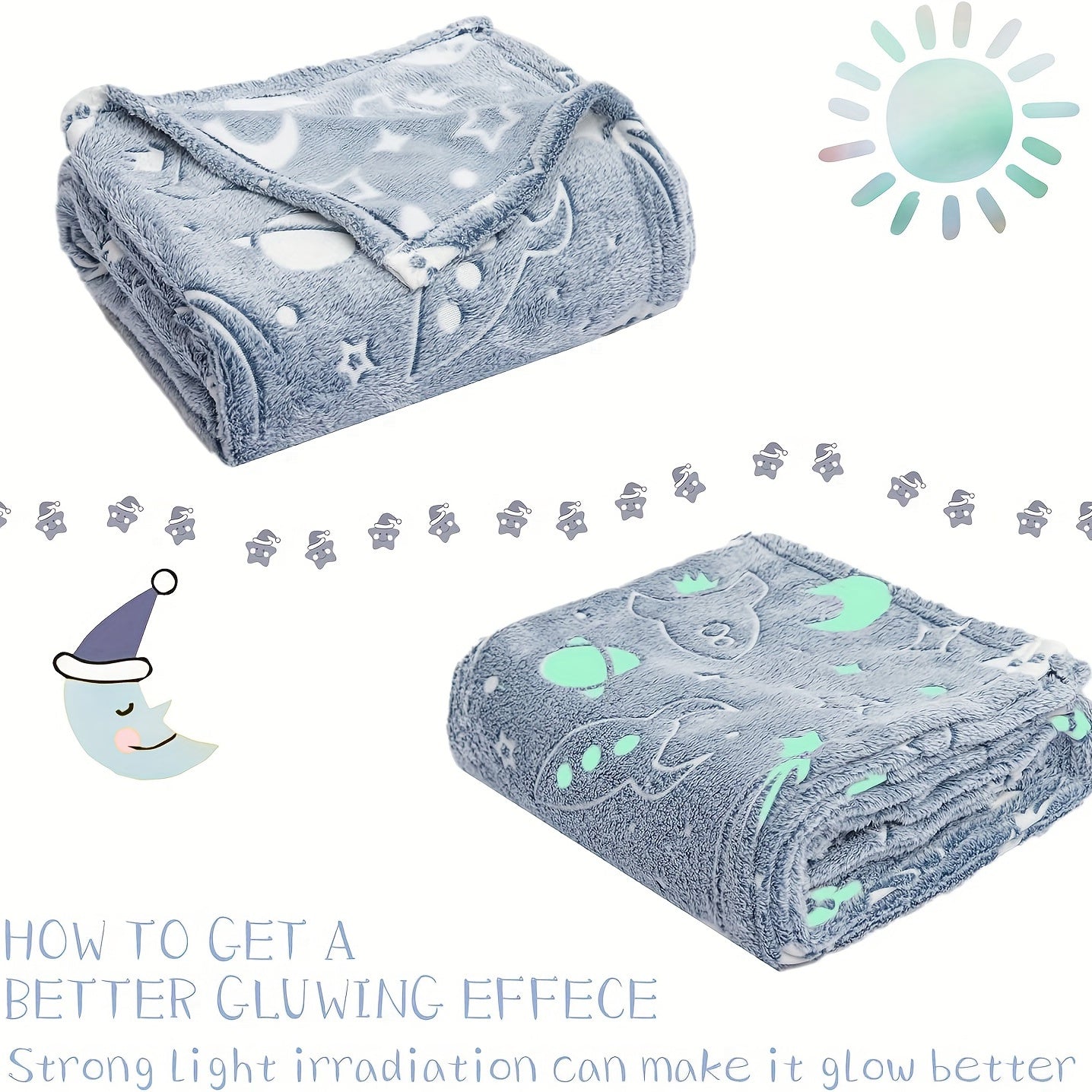 Kids Glow in the Dark Space Rocket Throw Blanket Soft Flannel Bed Cover for Boys and Girls