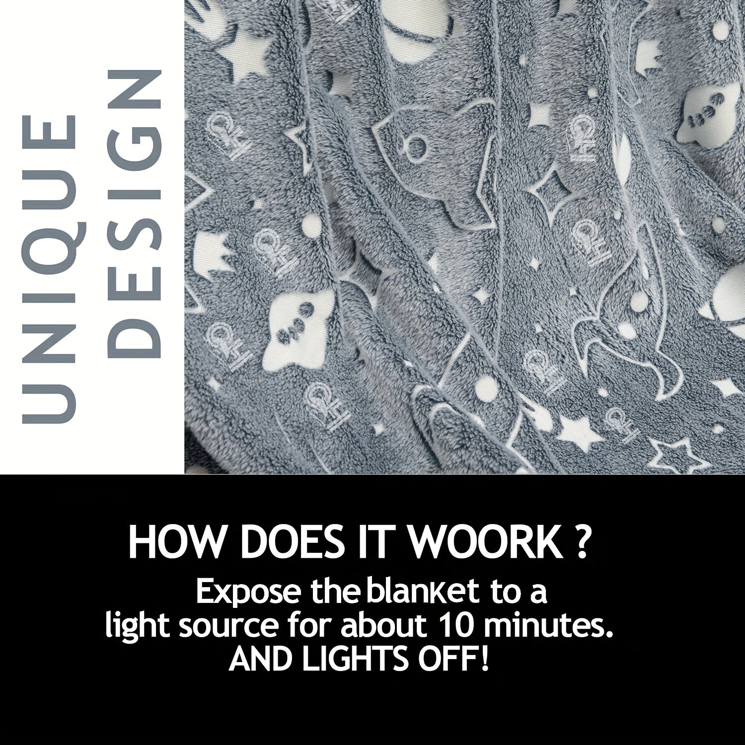 Kids Glow in the Dark Space Rocket Throw Blanket Soft Flannel Bed Cover for Boys and Girls