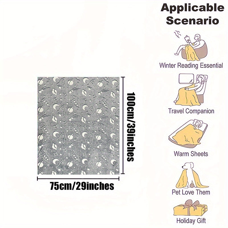 Kids Glow in the Dark Space Rocket Throw Blanket Soft Flannel Bed Cover for Boys and Girls