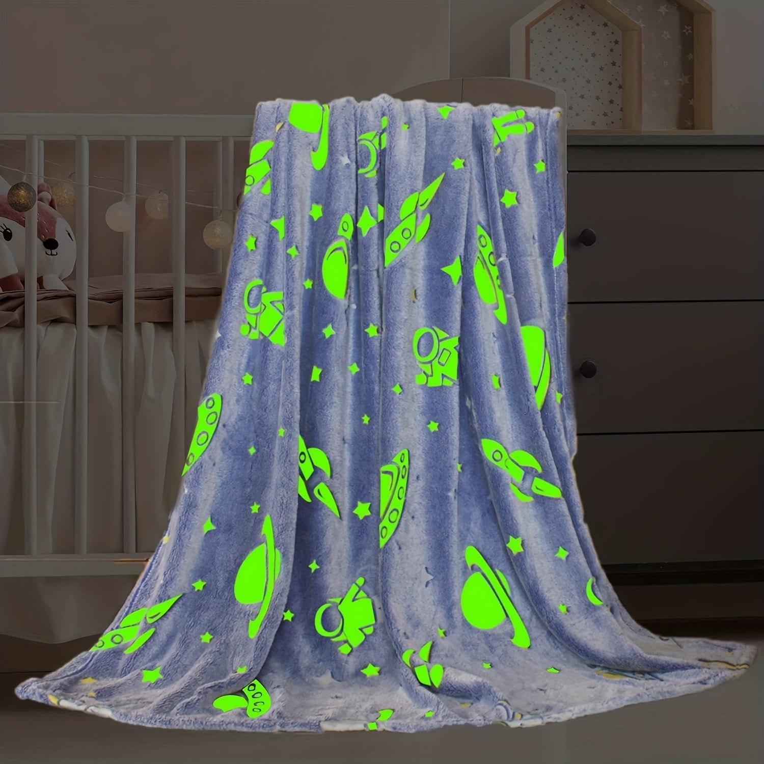 Glow in the Dark Astronaut Blanket Flannel Cozy Bed Sofa Car Gift for Teens Adults