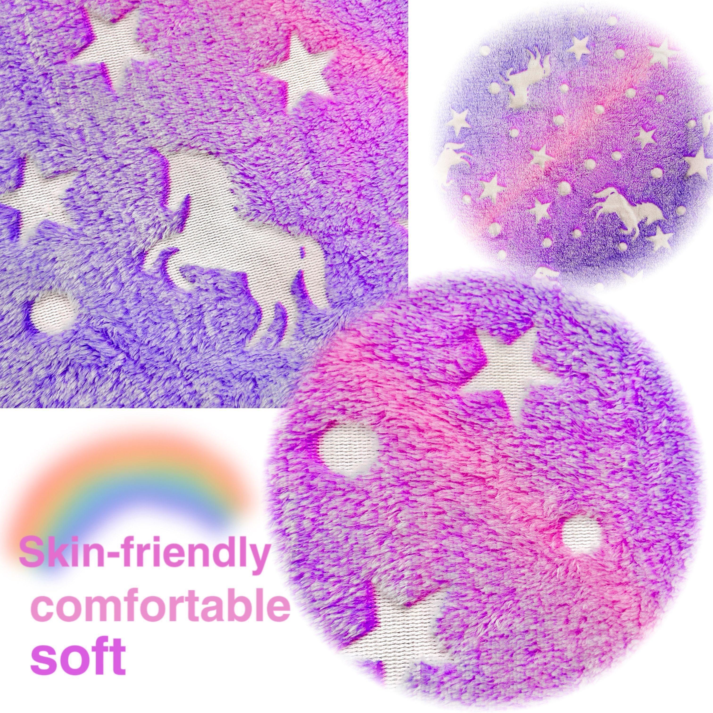 Unicorn and Star Pattern Glow-in-the-Dark Plush Throw Blanket for Kids and Adults