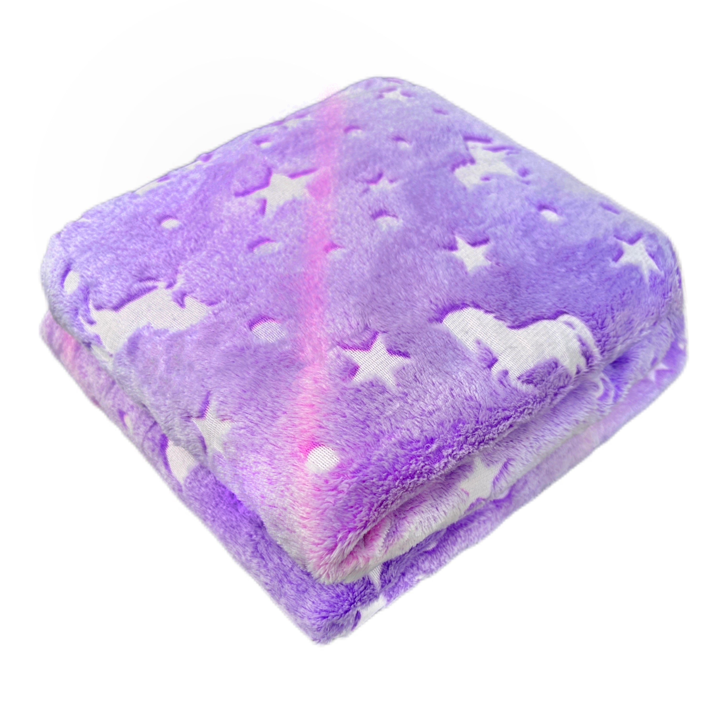 Unicorn and Star Pattern Glow-in-the-Dark Plush Throw Blanket for Kids and Adults