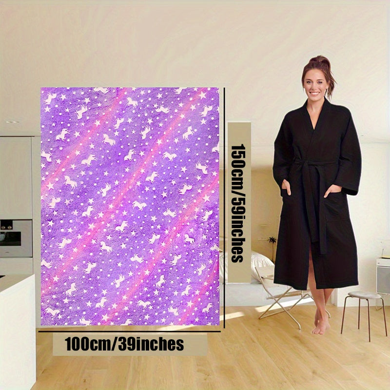 Unicorn and Star Pattern Glow-in-the-Dark Plush Throw Blanket for Kids and Adults