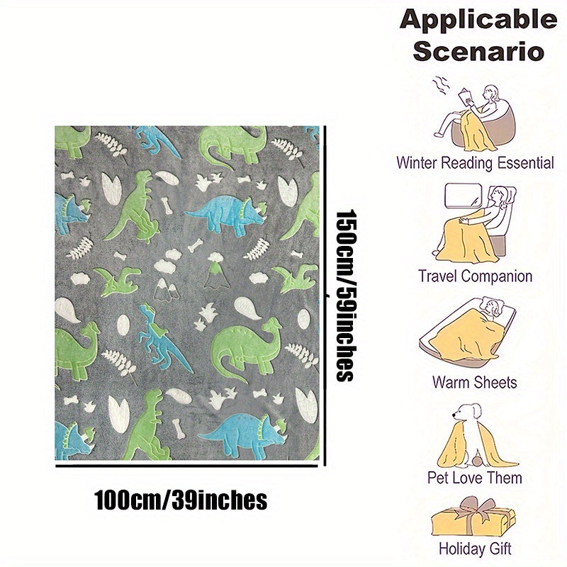 Glow-in-the-Dark Dinosaur Blanket Luminous Plush Fleece Throw for Couch Bed