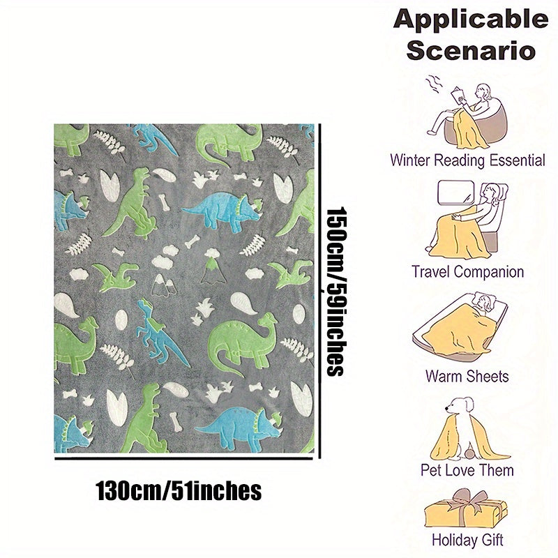 Glow-in-the-Dark Dinosaur Blanket Luminous Plush Fleece Throw for Couch Bed
