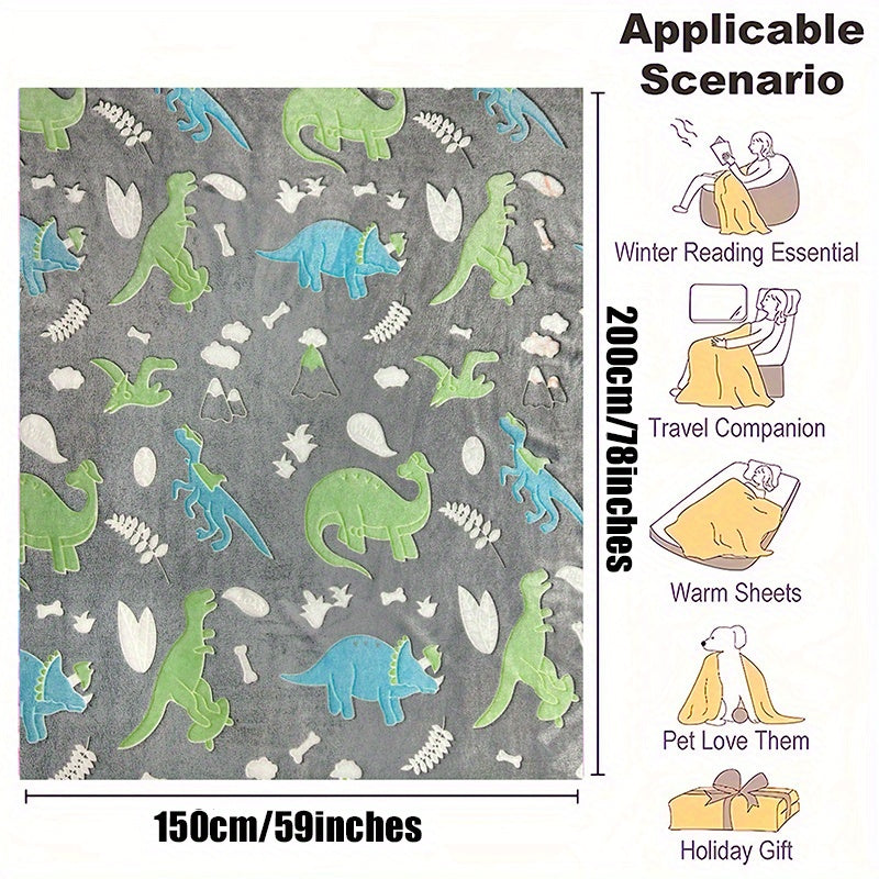 Glow-in-the-Dark Dinosaur Blanket Luminous Plush Fleece Throw for Couch Bed