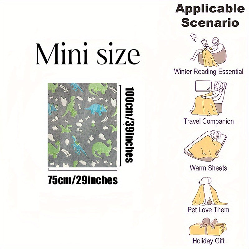 Glow-in-the-Dark Dinosaur Blanket Luminous Plush Fleece Throw for Couch Bed