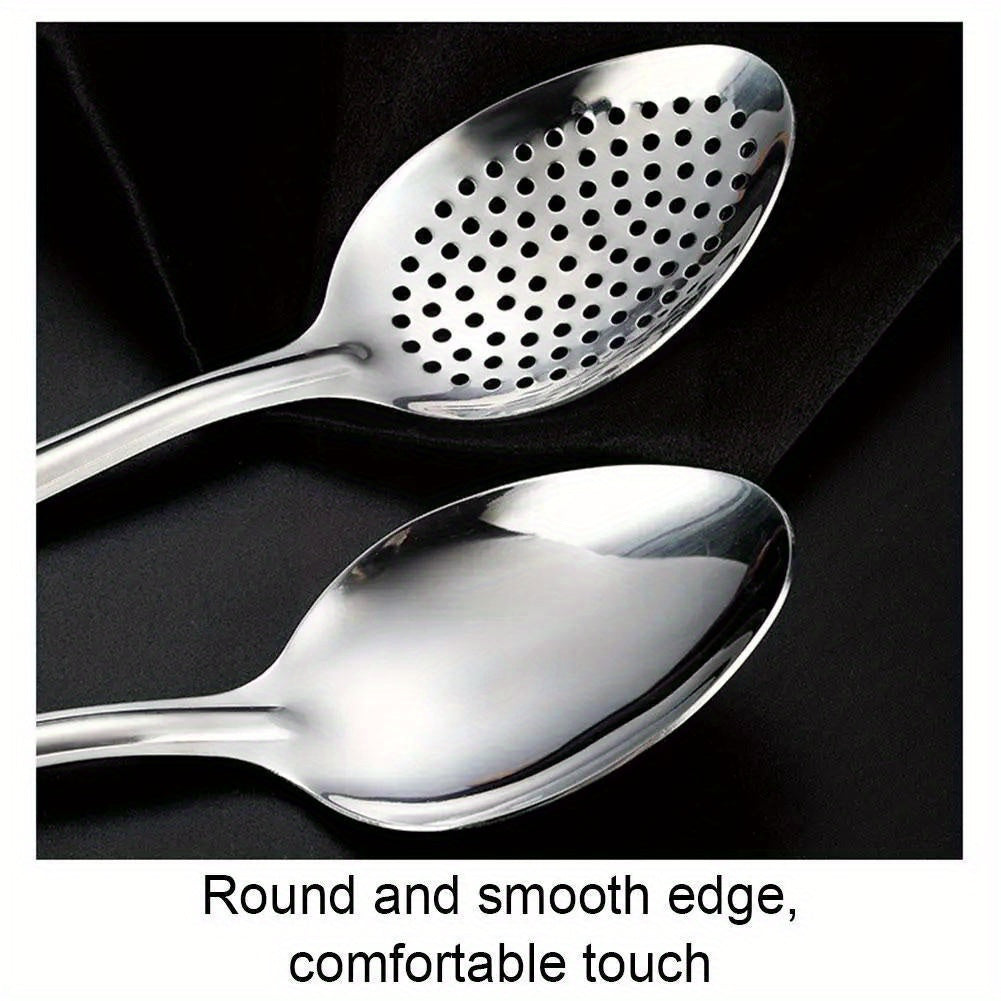 Stainless Steel Kitchen Utensil Set with Colander Slotted and Dessert Spoons